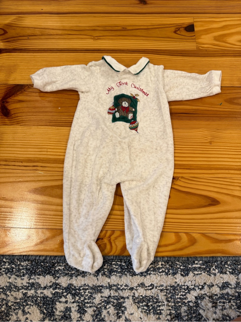 Little Me Cream Holiday Teddy Footed One-Piece